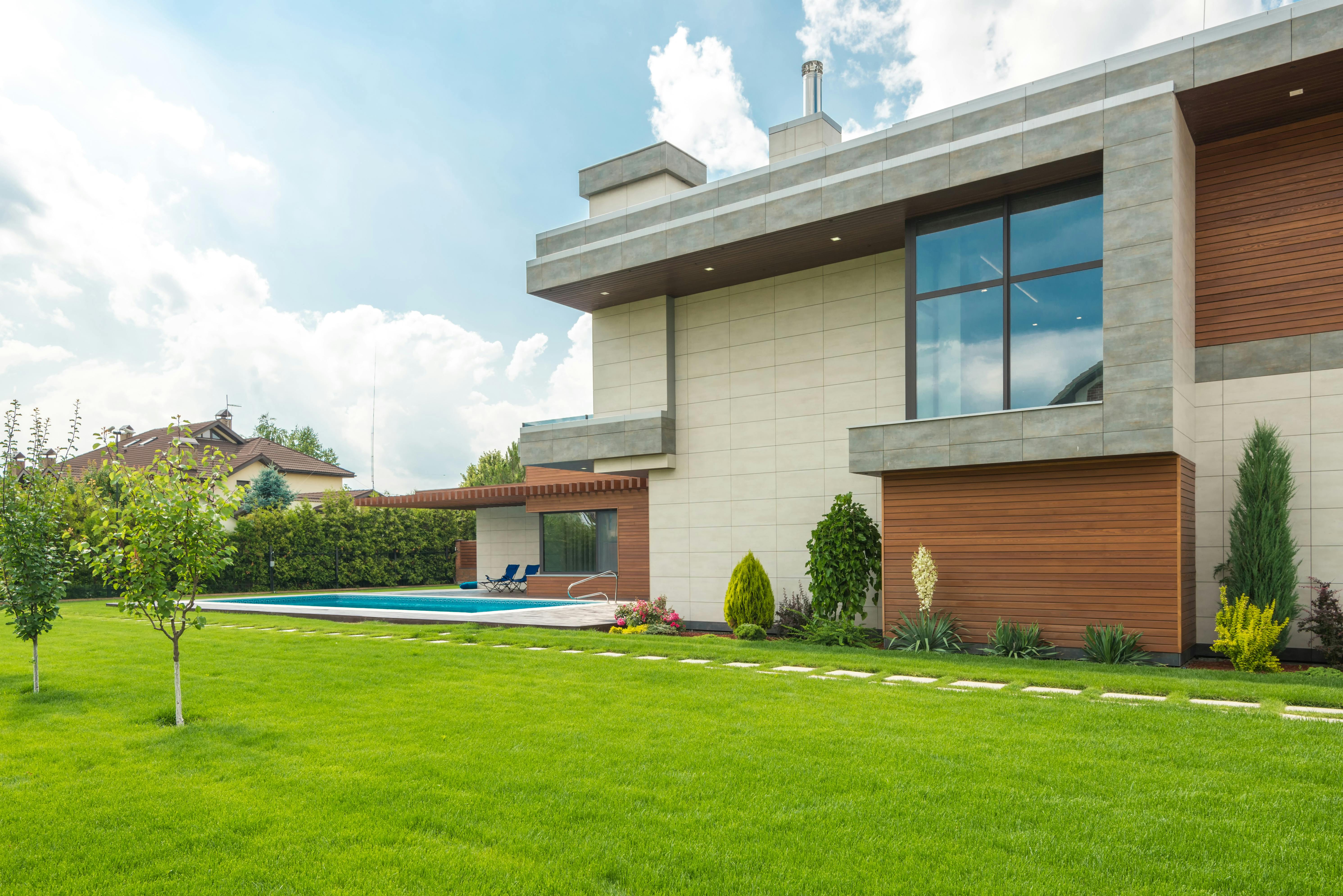 The courtyard of the house in a minimalist style